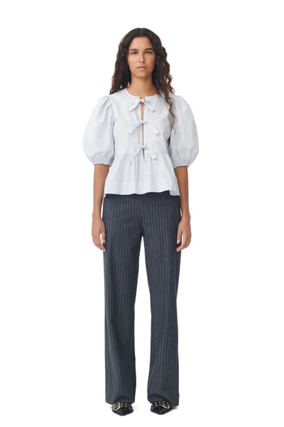 Ganni Stretch Striped Mid Waist Trousers In Gray Pinstripe