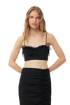 Ganni Bow-detailed Crepe Bra Top In Black