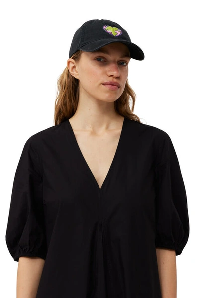 Ganni Black Graphic Cap In Mixed