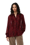 GANNI RED PRINTED LIGHT GEORGETTE RUFFLE SHIRT