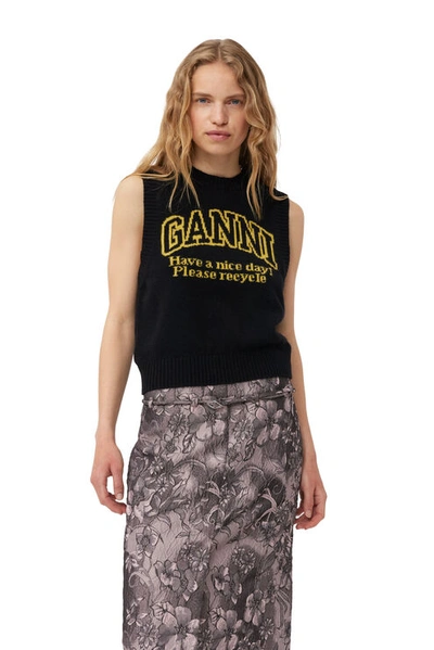 Ganni Graphic O-neck Waistcoat In Black