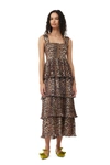 Ganni + Net Sustain Pleated Smocked Leopard-print Recycled-georgette Midi Dress In Almond Milk
