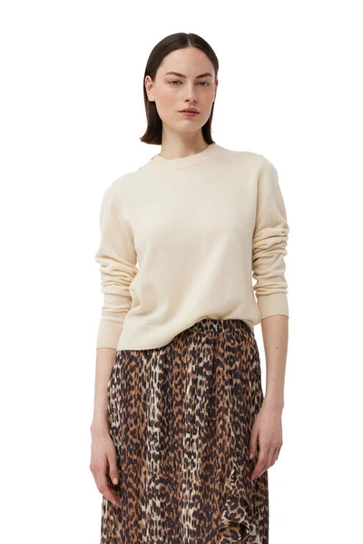 Ganni White Cashmere Mix O-neck Pullover In Neutrals