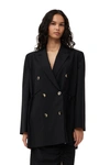 Ganni Oversized String-tie Double-breasted Blazer In Black