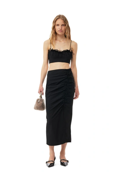 Ganni Drapey Melange Midi Skirt In Black