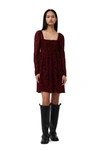 Ganni Red Printed Georgette Mini Dress In Syrah