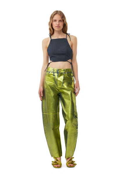 Ganni Green Foil Stary Jeans In Multi-colored