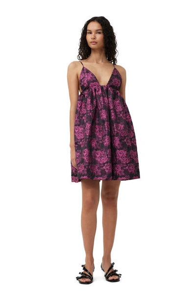 Ganni Pink Botanical Jacquard Mini Strap Dress