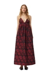 Ganni Botanical Jacquard Long Strap Dress In High Risk Red