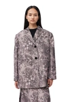 Ganni Rippled Jacquard Oversized Blazer In Black Lotus