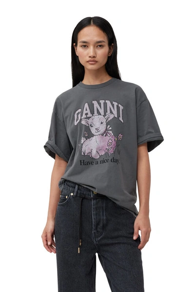 GANNI FUTURE GREY RELAXED LAMB T-SHIRT