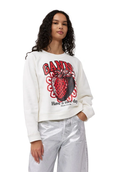 Ganni Isoli Raglan Strawberry Sweatshirt In White