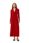 Ganni Maxikleid Aus Samt Mit Twist-detail In Savvy Red