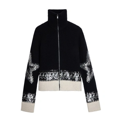 Zadig & Voltaire Christa Intarsia-knit Sequinned Cardigan In Black