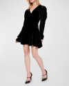 JOIE ROWLEY B PUFF-SLEEVE VELVET MINI DRESS