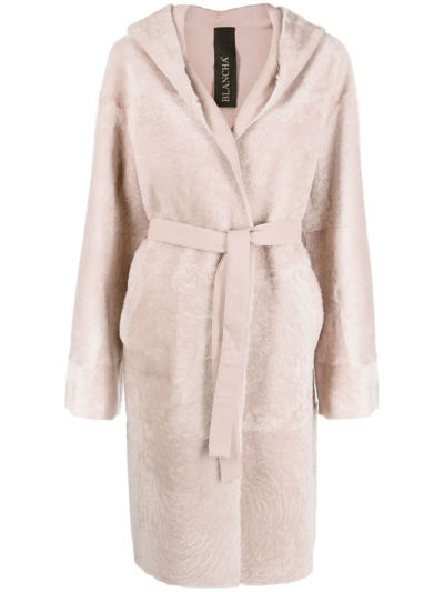 Blancha Reversible Belted Shearling Coat In Pink