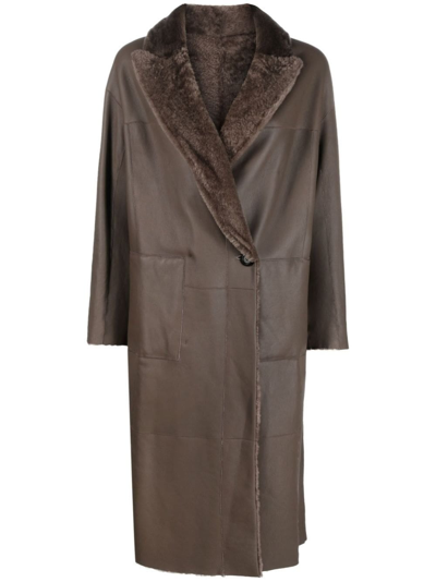 Blancha Single-breasted Sheepskin Coat In Brown