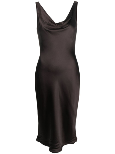 Norma Kamali Maria Sleeveless Cowl-neck Satin Midi Dress In Brown