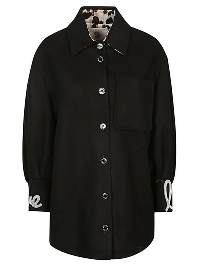 5 Progress Embroidered Wool Blend Coat In Black