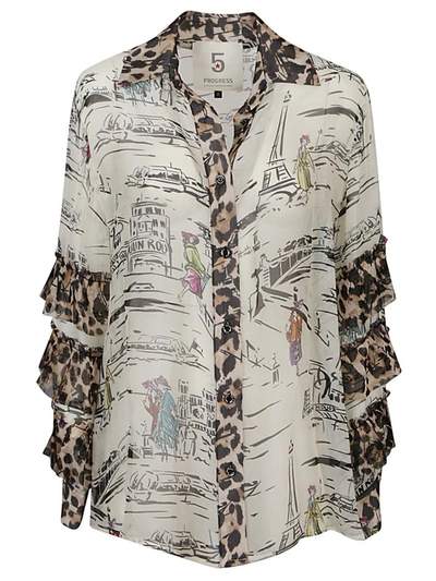 5 Progress Printed Silk Blend Shirt In White