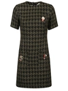 5 Progress Houndstooth Wool Blend Short Dress In Green