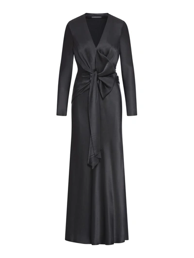 Alberta Ferretti Satin Long Dress In Grey