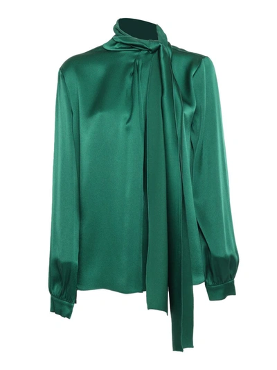 Alberta Ferretti Womens Green Bow-embellished High-neck Silk-blend Blouse