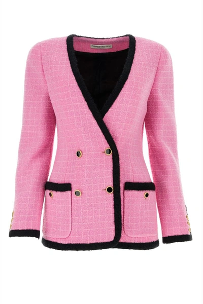 Alessandra Rich Double-breasted Boucle Tweed Jacket In Pink