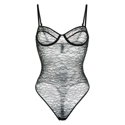 Anine Bing Floral-lace Semi-sheer Body In Black