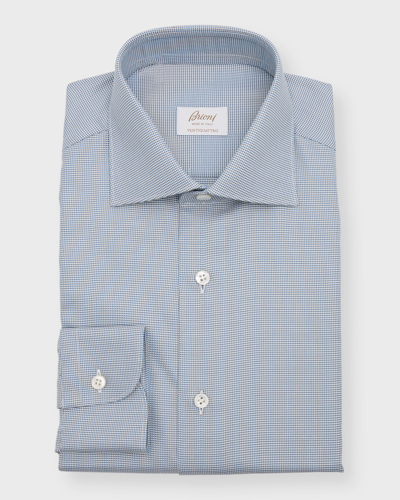 Brioni Men's Ventiquattro Micro-print Dress Shirt In Grey Turqu