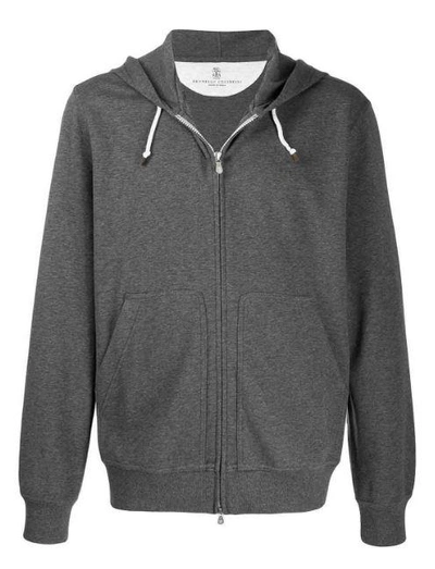 Brunello Cucinelli Zipped Hooded Sweatshirt In Grey