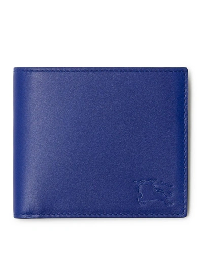 Burberry Leather Ekd Bifold Wallet In Blue