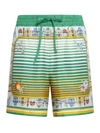 Casablanca Cityscape Print Silk Drawstring Shorts In Green