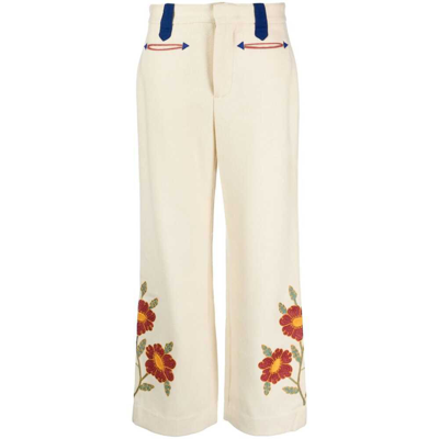 Bode Grandiflora Wide-leg Wool Trousers In Neutrals