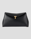 Totême T Lock Leather Clutch Bag In 001 Black