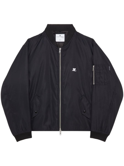 Courrèges Embroidered Nylon Bomber Jacket In Black