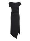 Del Core Asymmetric Ruched Midi Dress In Black
