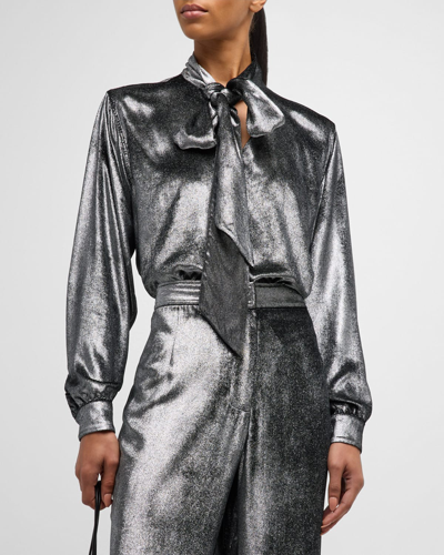 Libertine Sterling Slim Keith Tie Blouse In Silbl