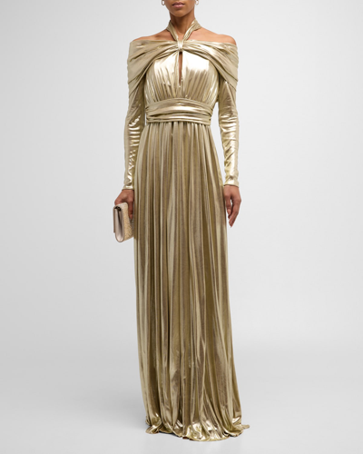Giambattista Valli Metallic Jersey Gown In Gold