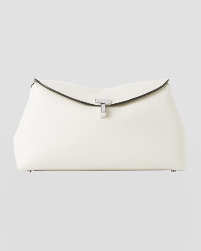 Totême T-lock Grained Leather Clutch Bag In Milk Grain