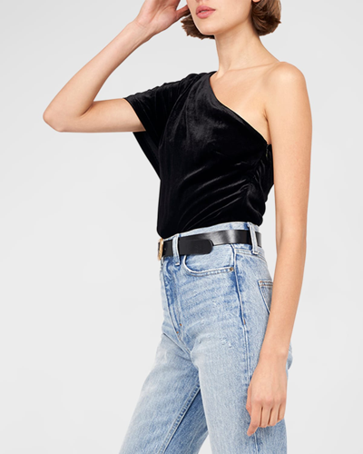 Joie Irena One-shoulder Velvet Blouse In Caviar