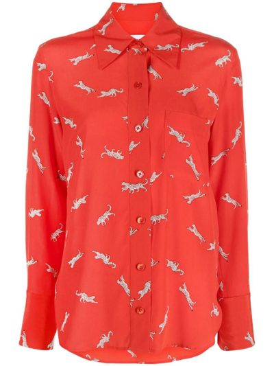 Equipment Quinne Graphic-print Silk Shirt In Red