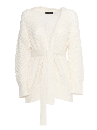 Fabiana Filippi Belted Open-knit Cardigan In Beige