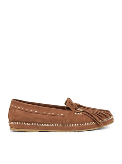 Fendi Nubuck Leather Loafers In Marron