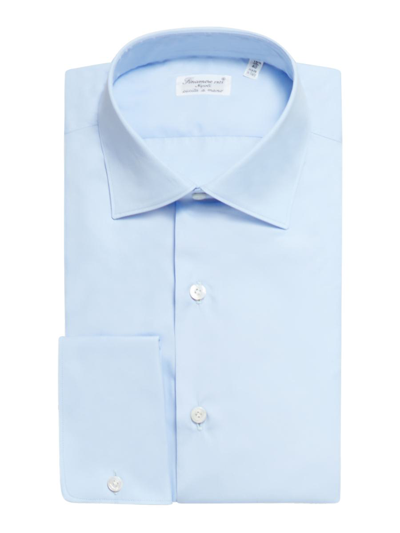 Finamore Striped Cotton Shirt In Azzurro