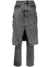 Ganni Snow Washed Denim Skirt Jeans In Black