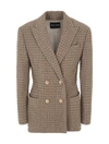 Giorgio Armani Seersucker Cashmere Double-breast Blazer In Grey