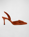 Manolo Blahnik Maysli Leather Buckle Halter Pumps In Brown