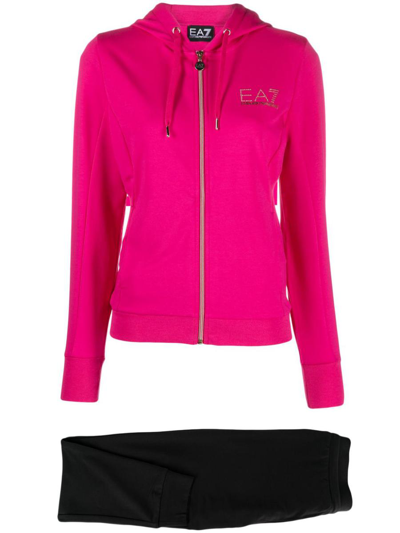 Ea7 Official Store Stretch-cotton Tracksuit In Fucsia-nero