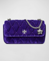 Tory Burch Kira Velvet Mini Flap Bag In Deep Charoite